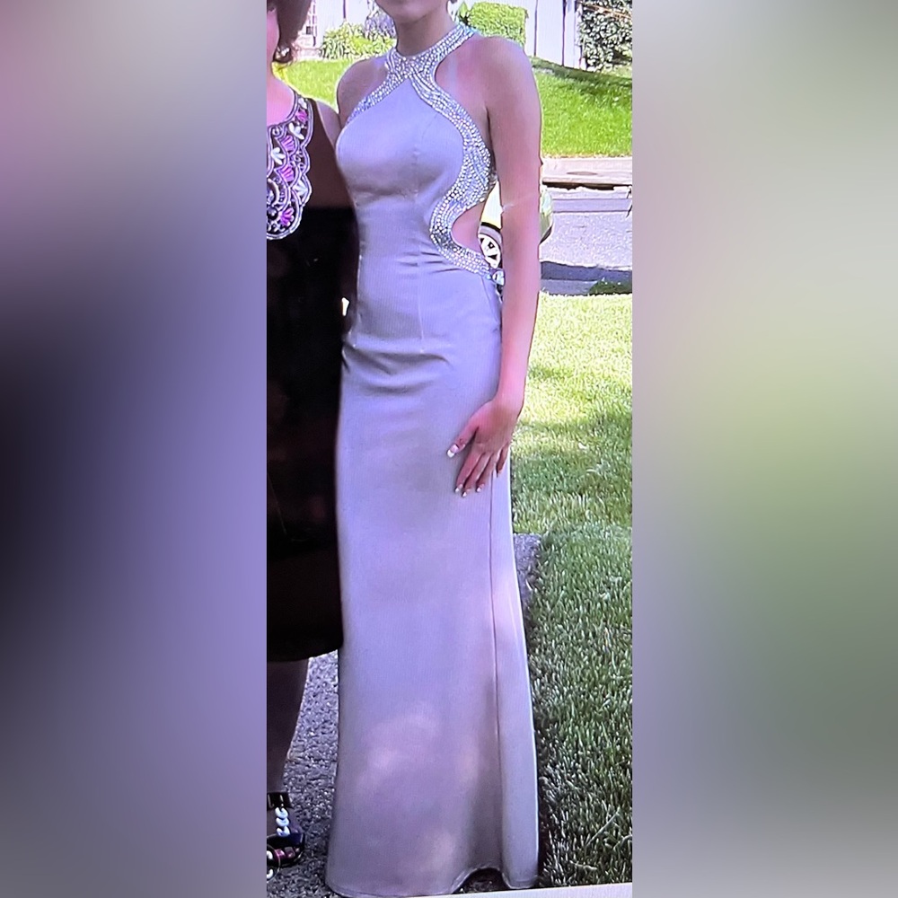 Elegant Beige Halter Backless Prom Dress